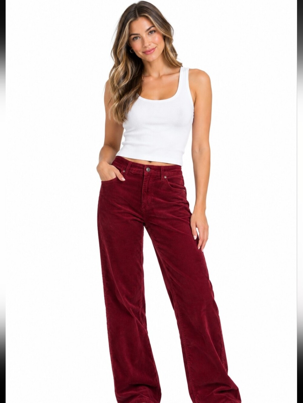 Women's St. John's Bay Wide-Leg Corduroy Cotton Pants in Deep Wine (Sz:16)